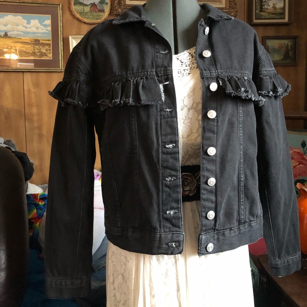 Hand Painted Ruffle Jean Jacket - Picture 4 of 10